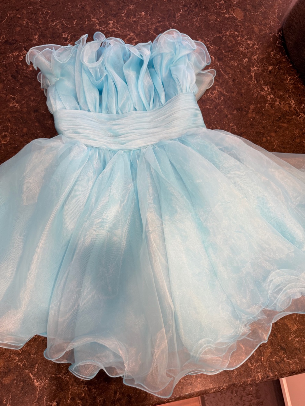 Light Blue Tulle Formal Dress for Girls - Ruffled Bodice